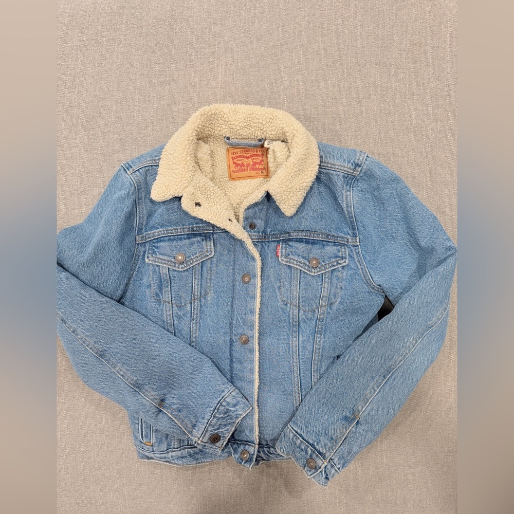 Levi’s Kids Sherpa Lined‎ Denim Trucker Jacket Blue Size M